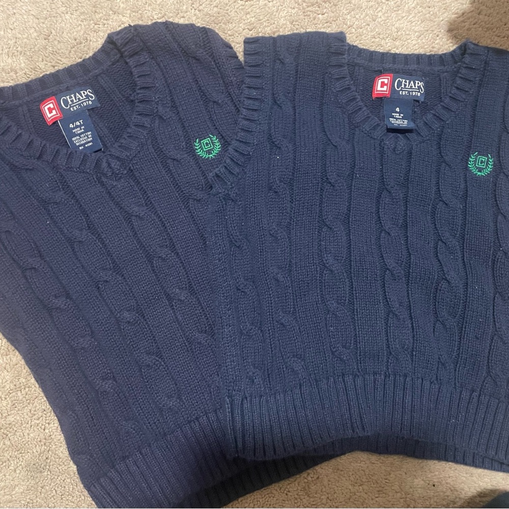Chaps Boys Navy Cable Knit Sweater Vest Two Available